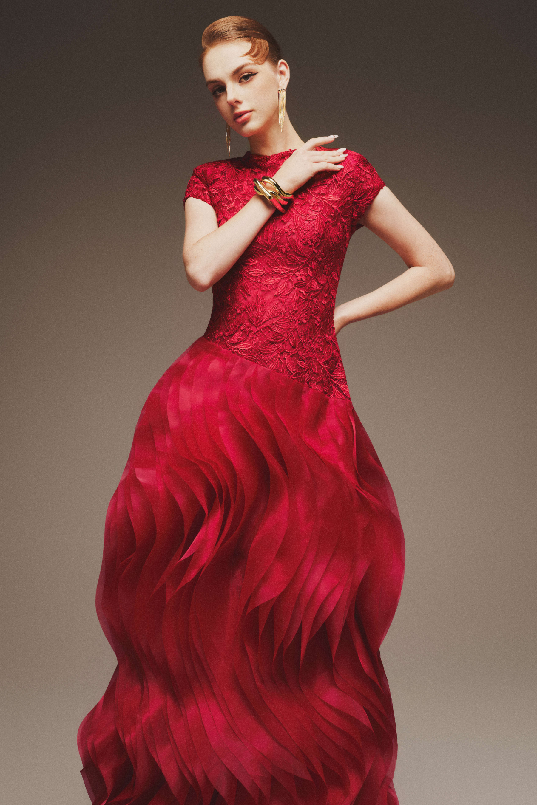 Áo Đầm Hai Dây Bằng Vải Twill & Organza