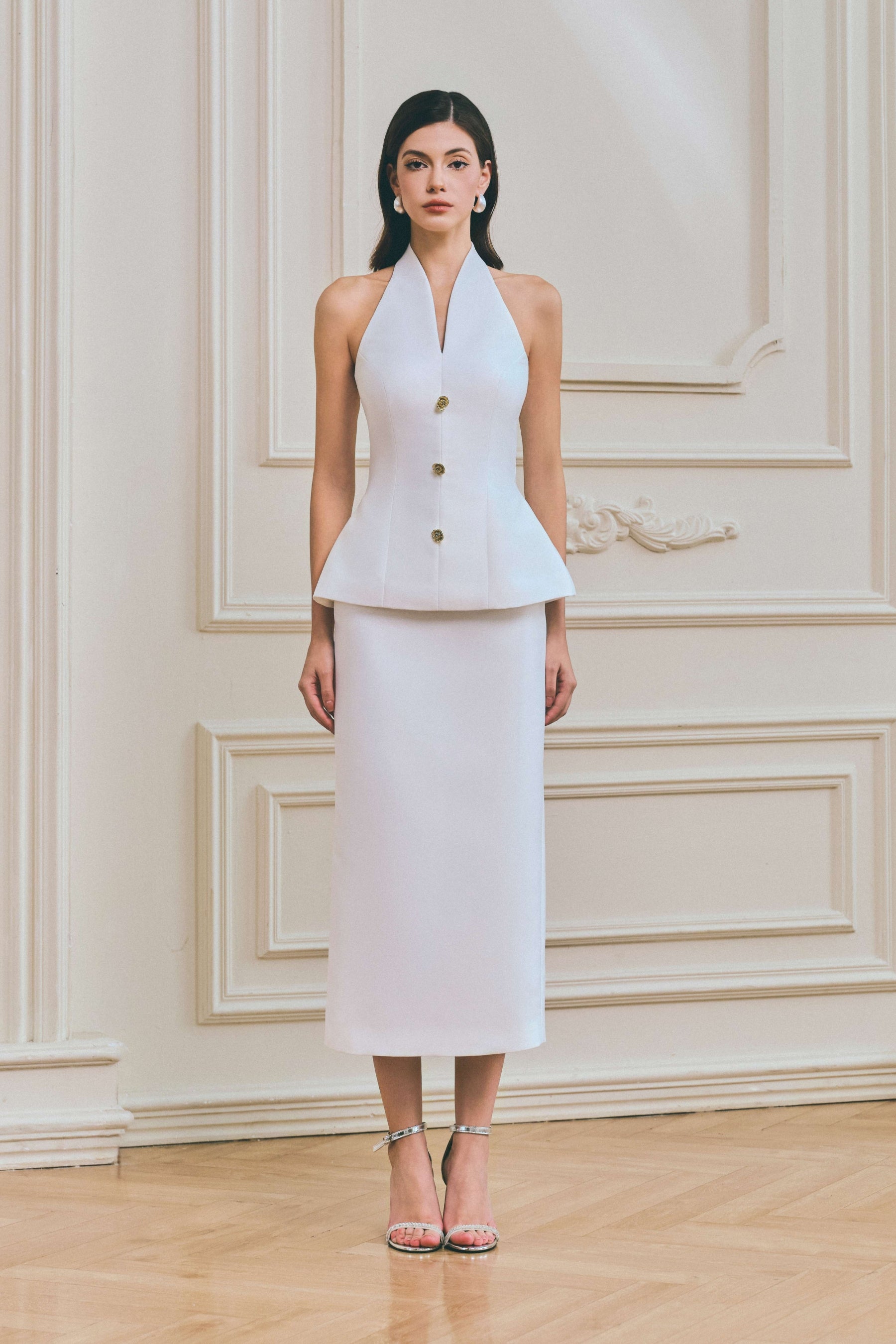 halter neck peplum dress Joise Halter Neck Peplum Midi Set