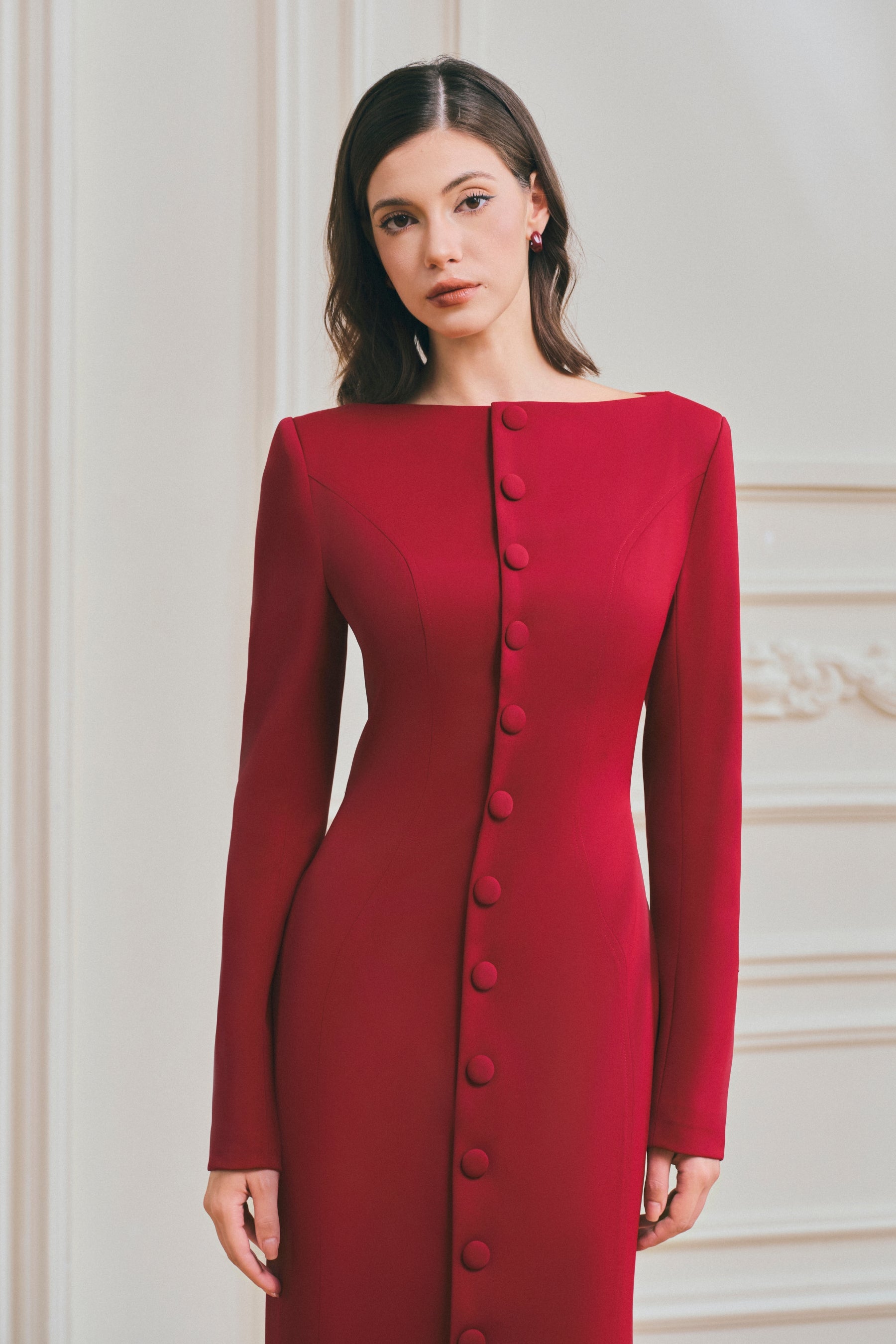 Đầm maxi Chloe cổ thuyền cài nút