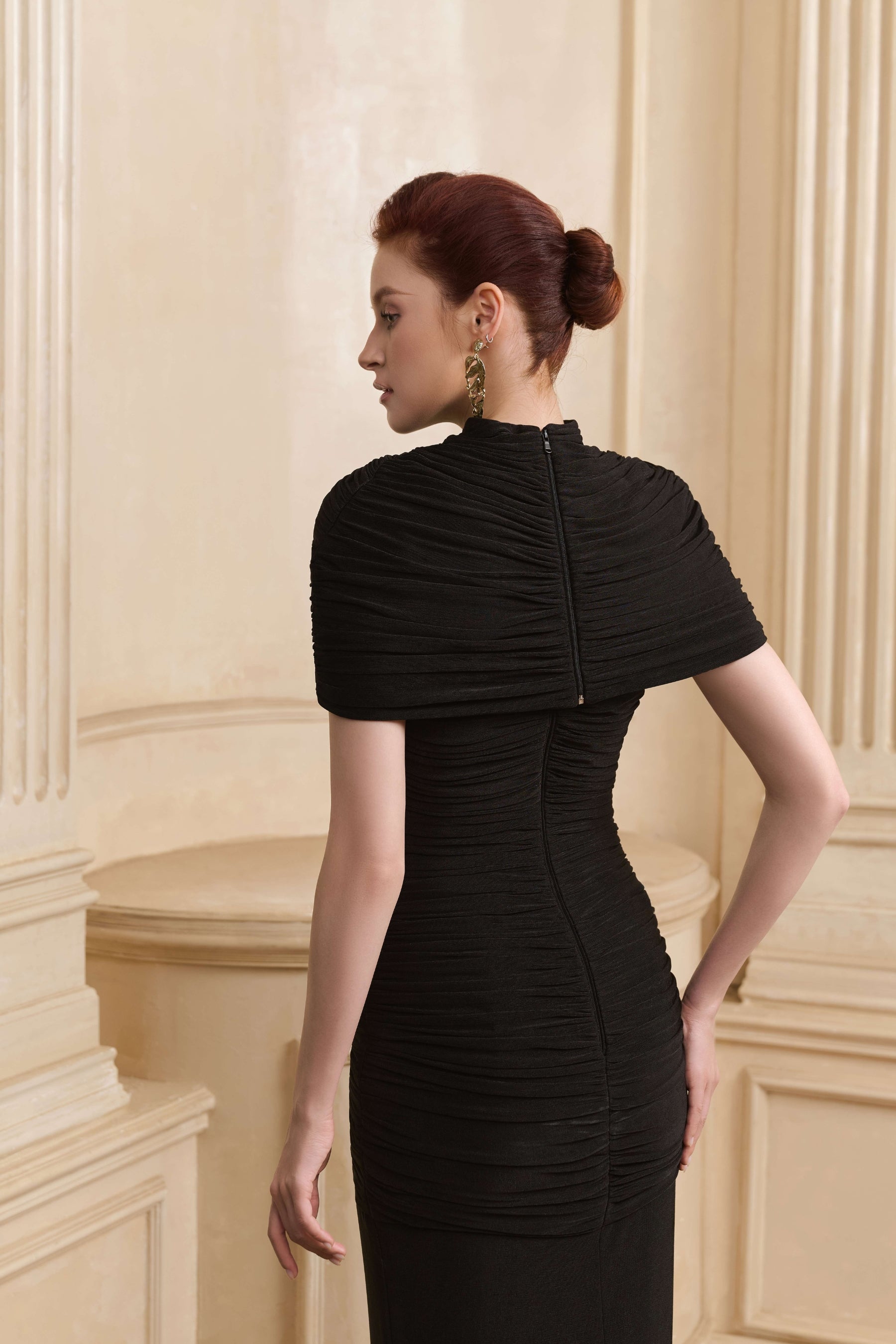 Váy Maxi Vivi Cổ Cao Xếp Nếp