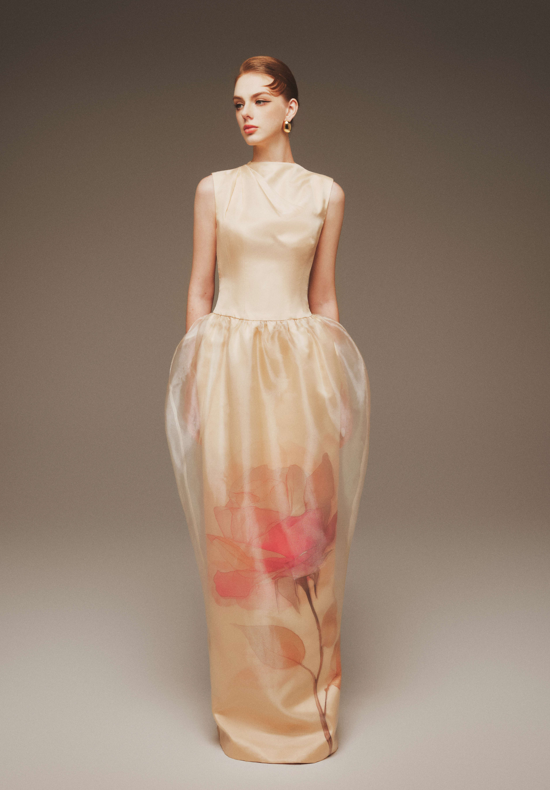 Elara Sleeveless Organza Overlay Gown