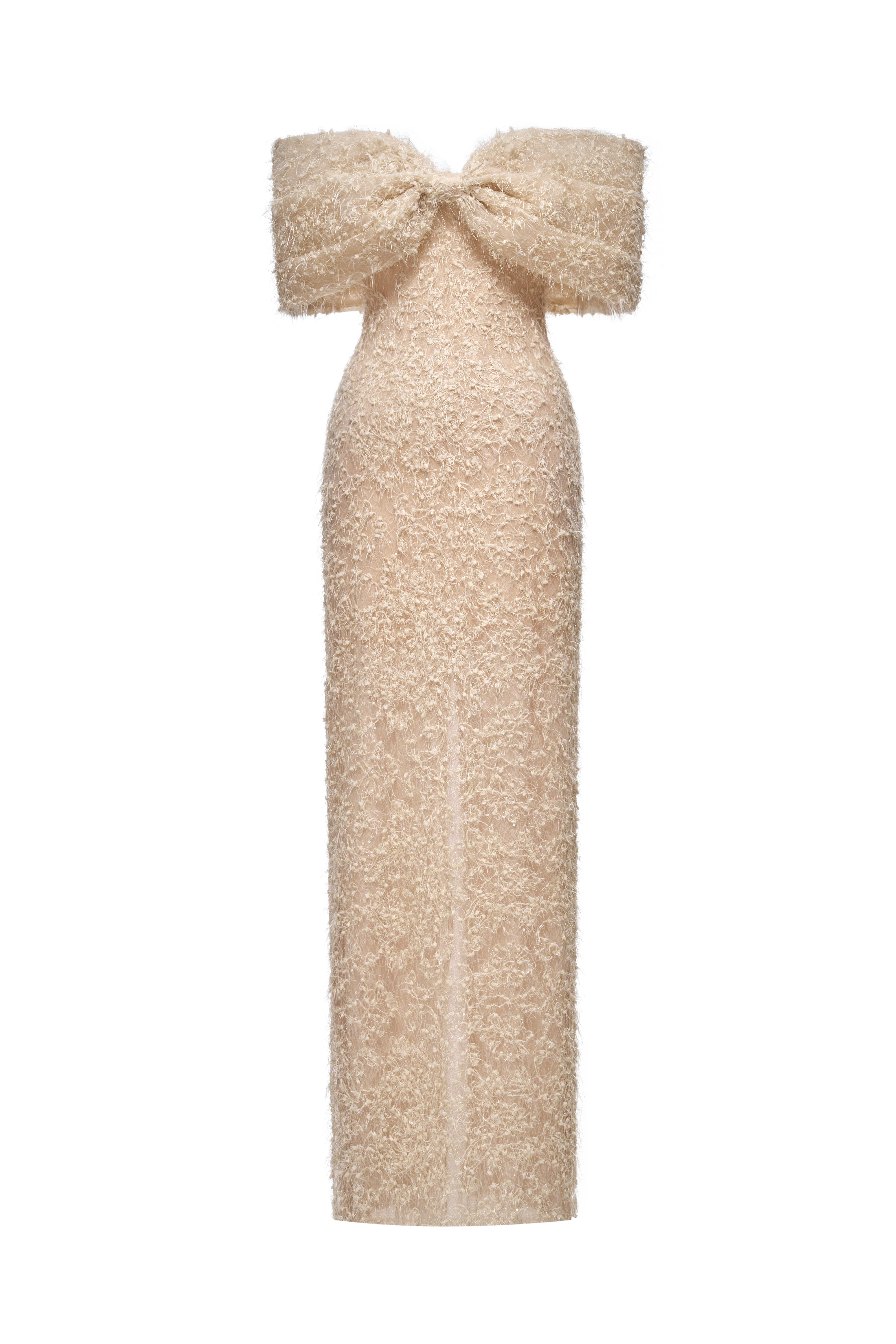 Off-Shoulder Lace Corset Maxi Gown