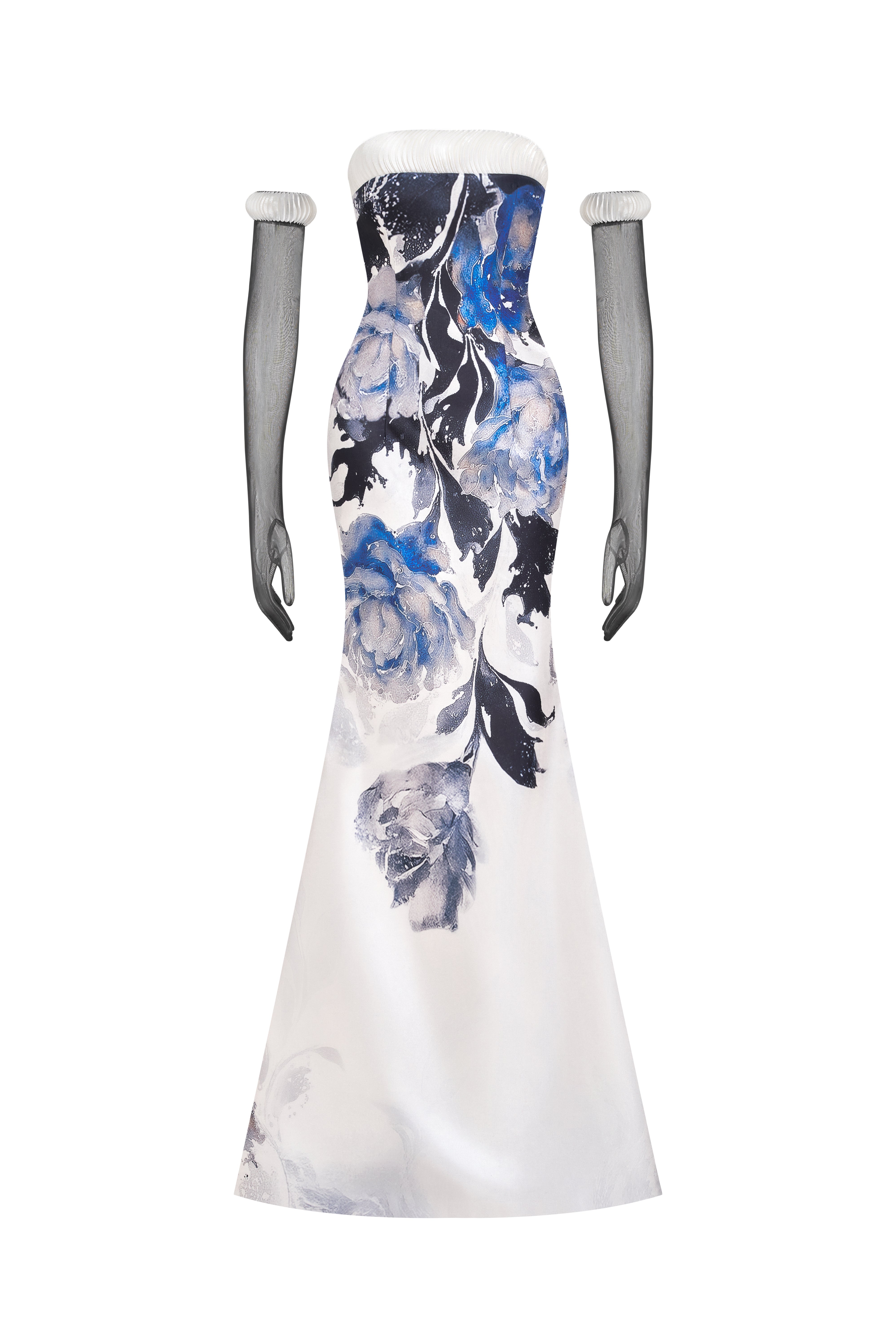 Đầm Dài Xòe Chấm Bi Taffeta Không Dây
