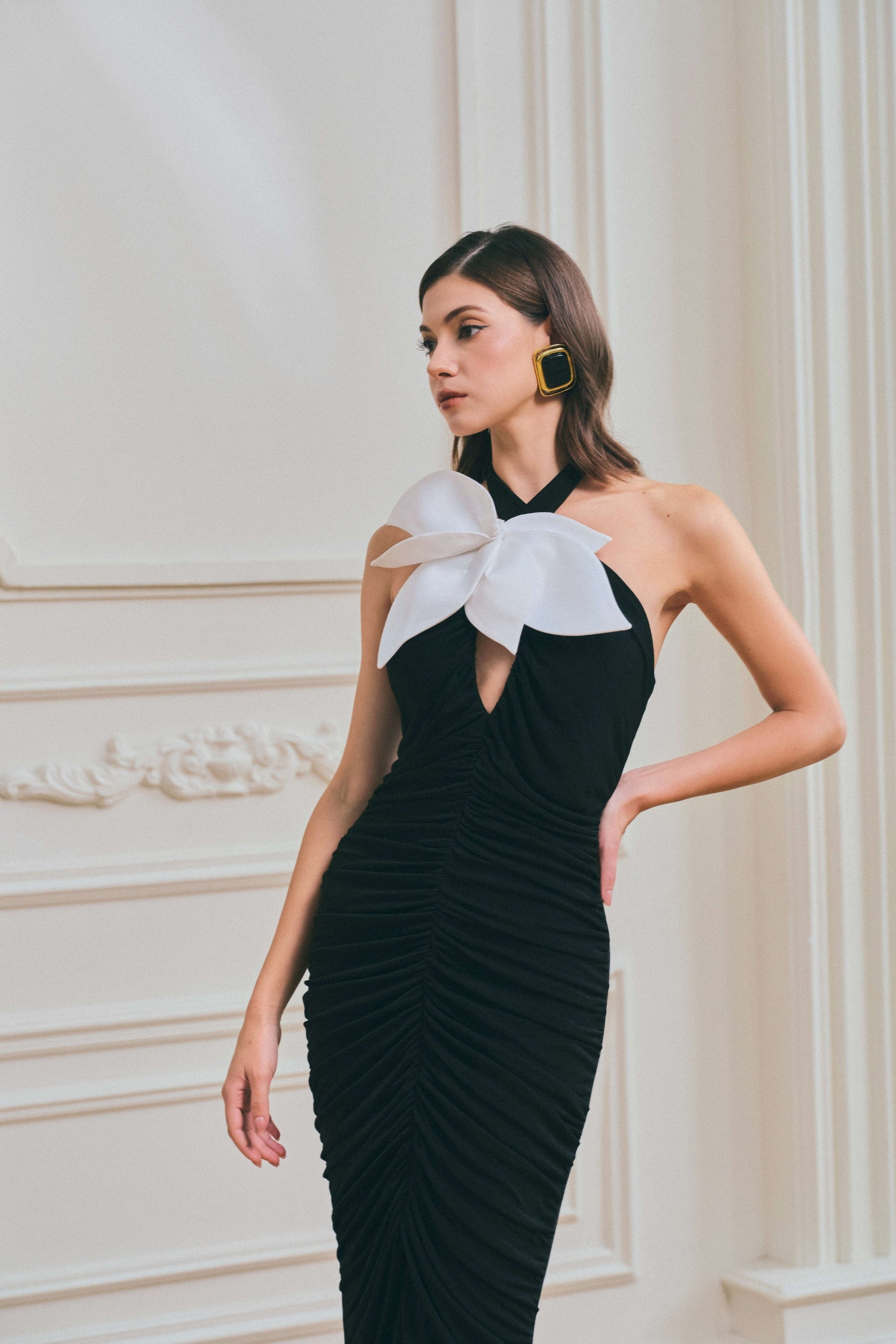 Đầm Maxi Iris Xếp Ly Tay Bồng
