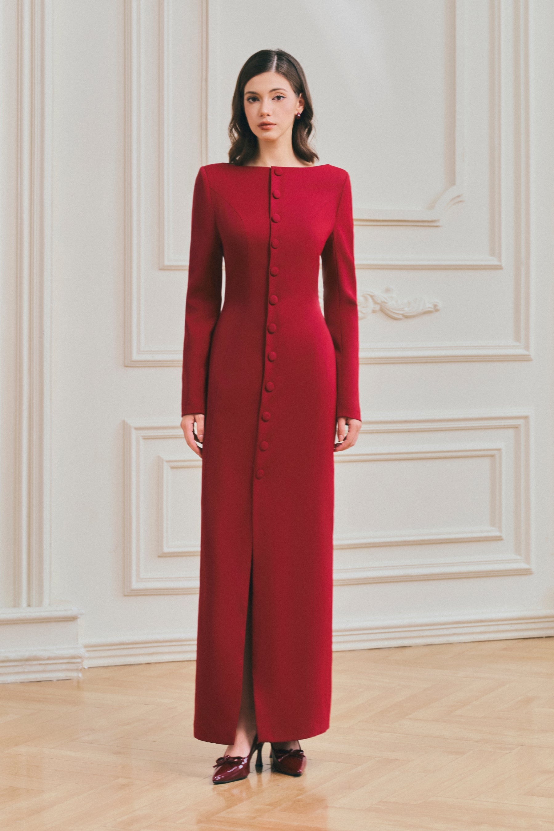 Đầm maxi Chloe cổ thuyền cài nút