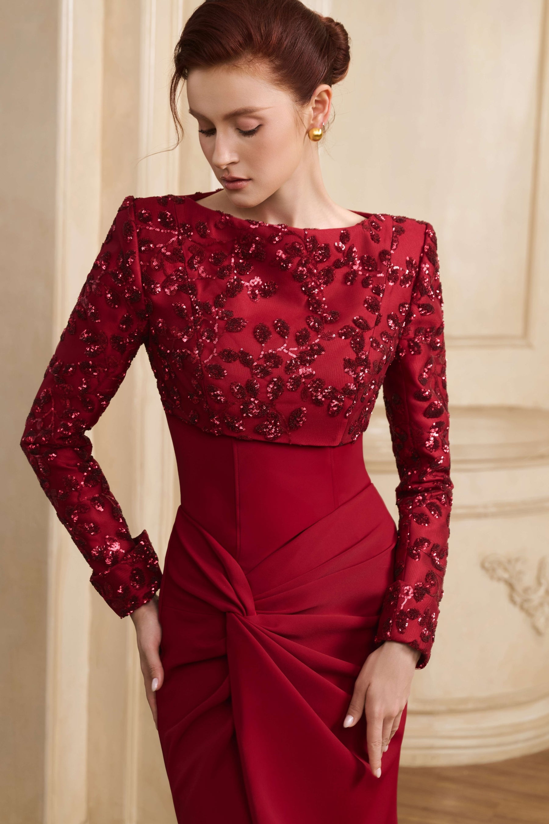 Đầm Maxi Charlotte Dài Tay Đính Cườm
