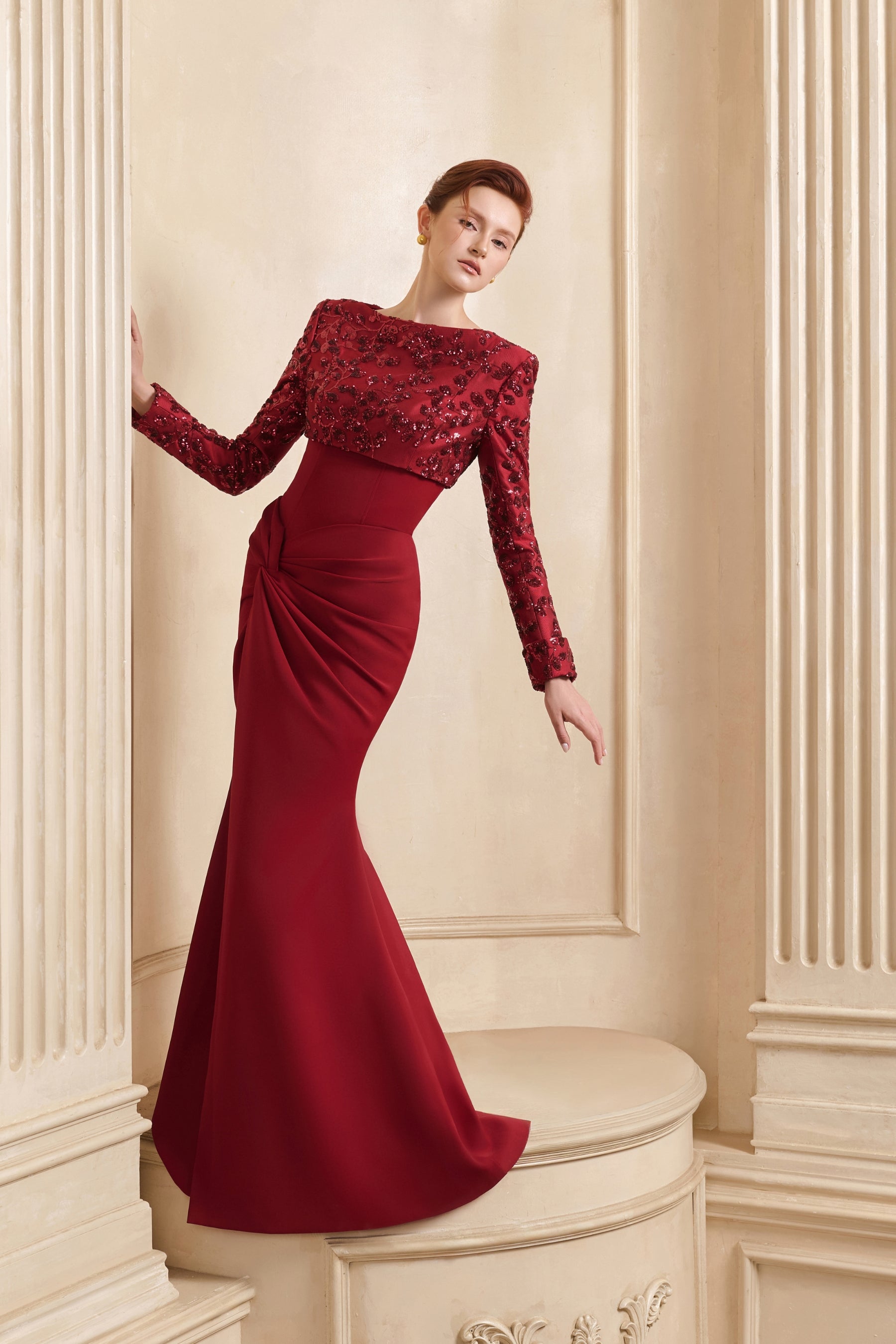 Đầm Maxi Charlotte Dài Tay Đính Cườm